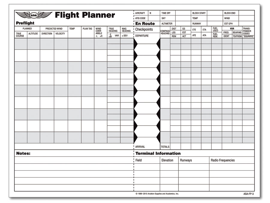 Bloc Log de Navigation VFR (50 feuilles)